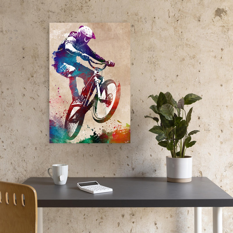 «Vibrant Bike Jump», art mural contemporain, H 18 po x l 12 po