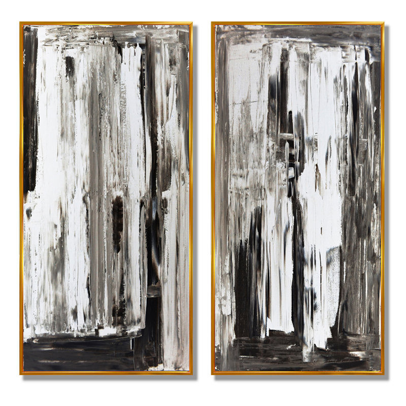 «Brown and Beige Modern Art», ensemble de 2 peintures sur toiles, H 40 po x l 40 po x P 1 po, Cadre flottant doré