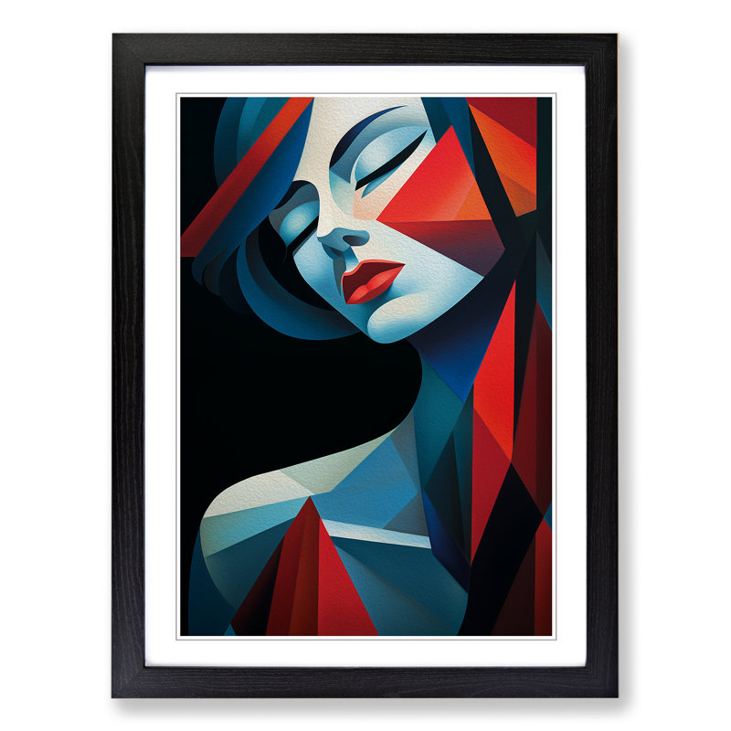 Art Deco Woman Cubism Art Framed Print, 46cm H x 34cm W, Black Framed