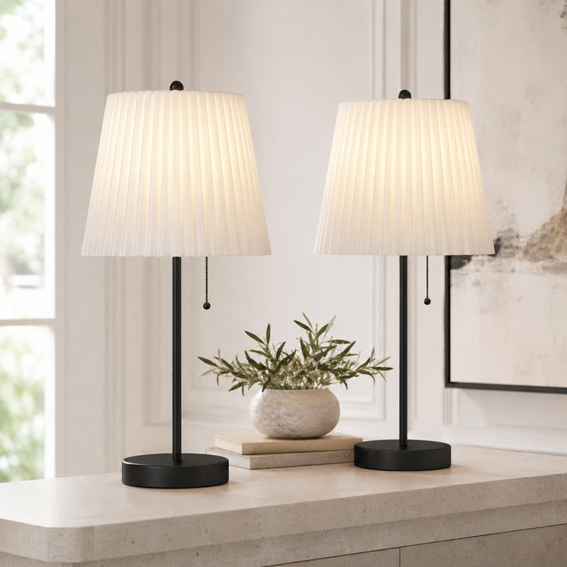 20.75'' Metal Table Lamp with USB & Folding Shade (Black) - MCM Modern Funky Accent Table Lamps for Bedroom Bedside/Nightstand, Living Room & Desk