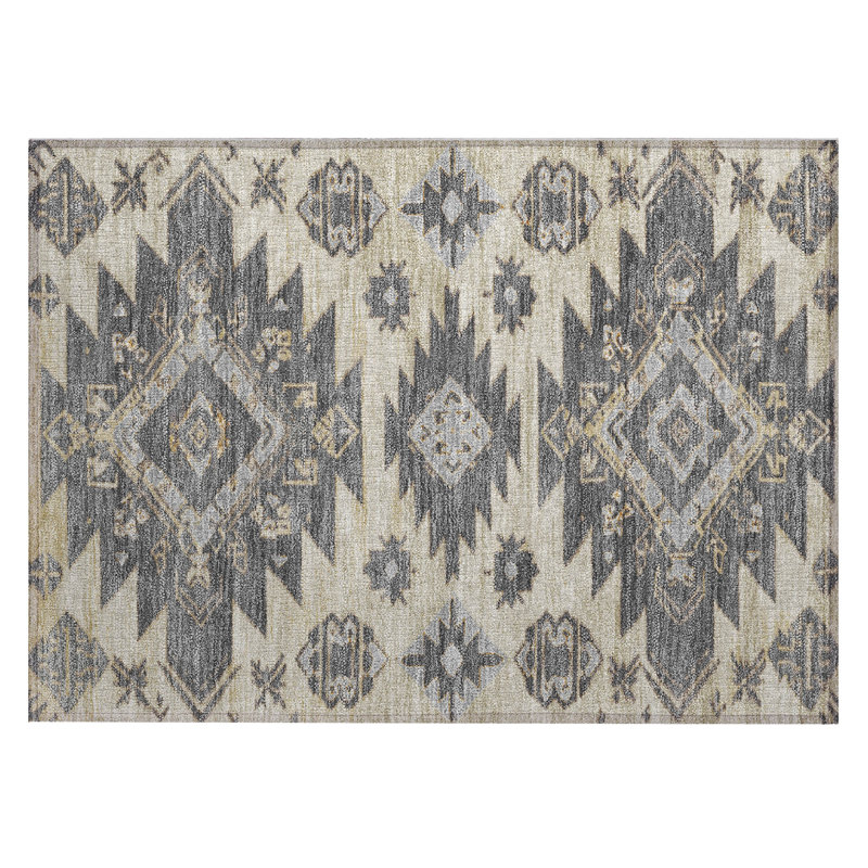 Machine Washable Indoor/Outdoor Xhevrie Beige Rug, Rectangle 1'8" x 2'6"
