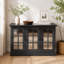 Meuble de rangement de 114 cm de large avec 3 portes en acrylique miroir, buffet avec étagères réglables, revêtements décoratifs en stratifié et panneau en MDF avec porte magnétique
