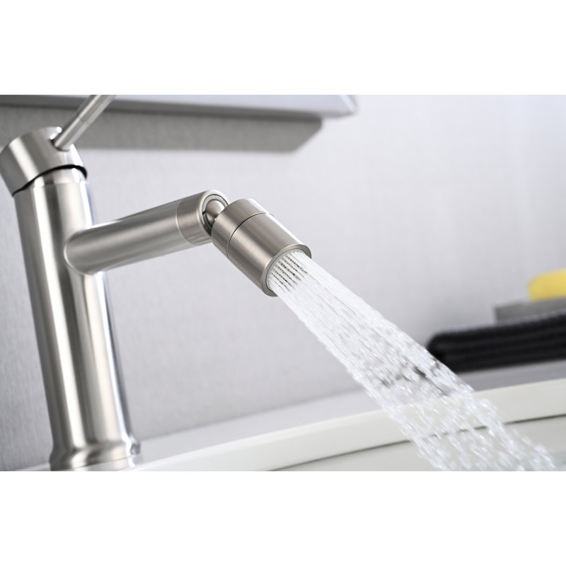 Bathroom Sink Faucet In Brushed Nickel, 2 Mode Feature, 360 Rotating Aerator, Stainless Steel Faucet, Nickel Design