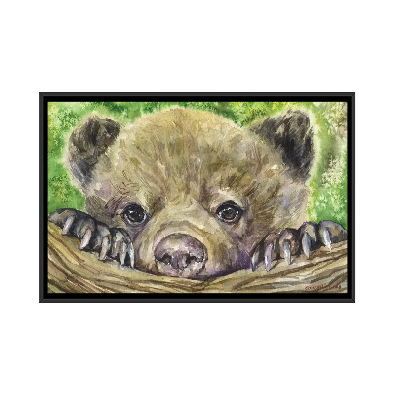Impression sur toile ours, H 18 po x l 26 po x P 1,5 po, Toile encadrée noire, Pas de tapis
