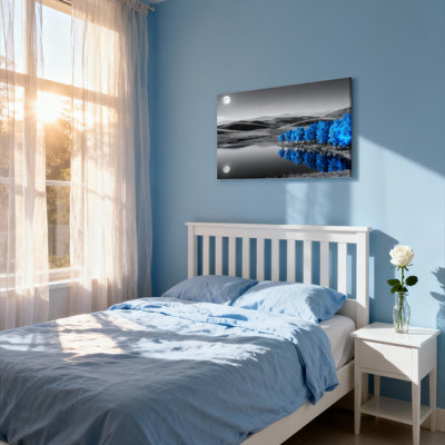 Ensemble de 1 tableau sur toile tendue représentant un paysage d'arbres bleus