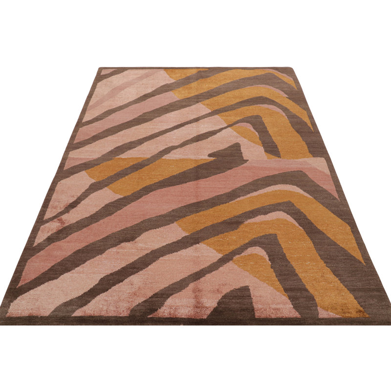 Rug & Kilim’S Modern Geometric Rug In Pink, Brown And Gold Tones “Naruna”