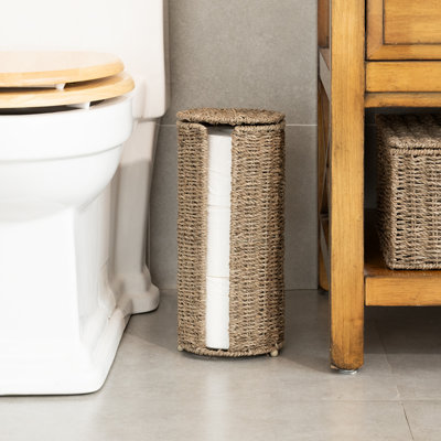 StorageWorks Wicker Toilet Paper Holder Stand for Bathroom, 3 Rolls of Toilet Tissue Storage, Freestanding Toilet Roll Holder Stand for Powder Room
