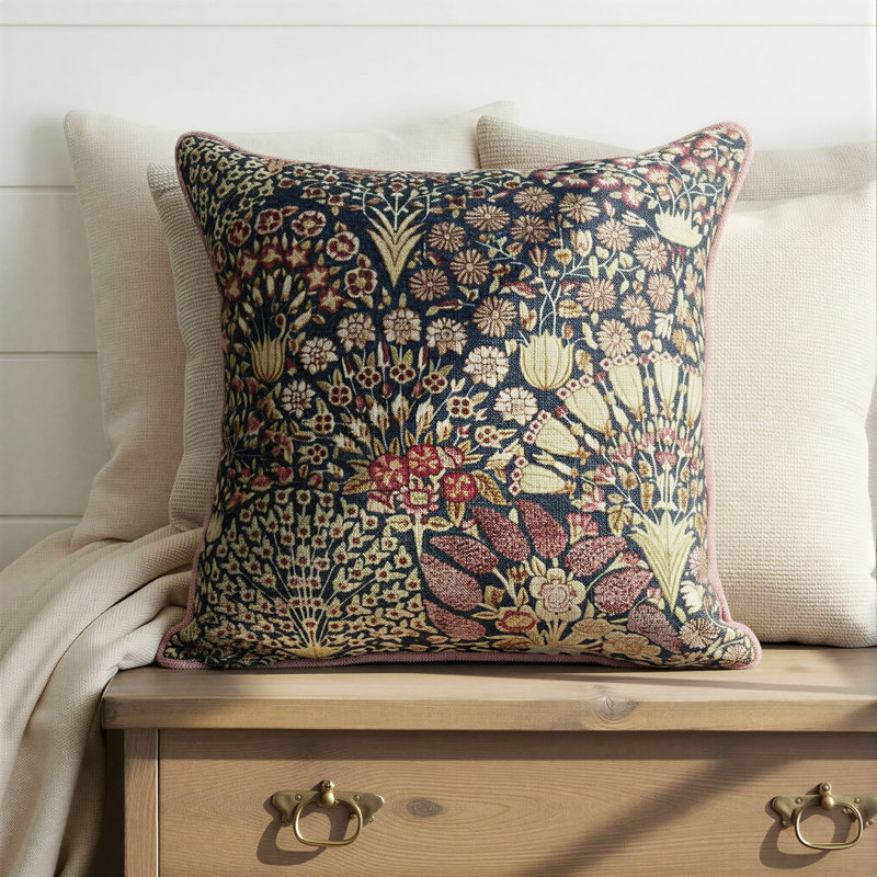 Botanical Print Eyelash Fringe Cotton Velvet Square Pillow