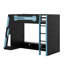 Lit mezzanine simple en bois avec bureau, tablettes multiples et lumière RVB-80542079
