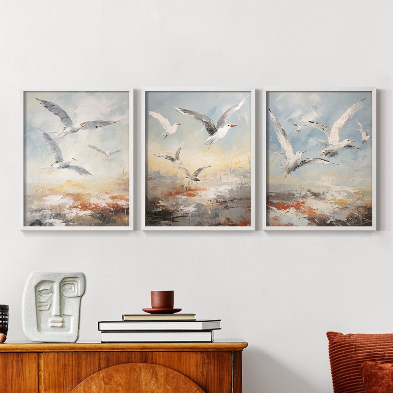 Série Sea and Shore CII - Ensemble de 3 estampes numériques - Prêt à accrocher, Blanc, H 10 po x l 8 po