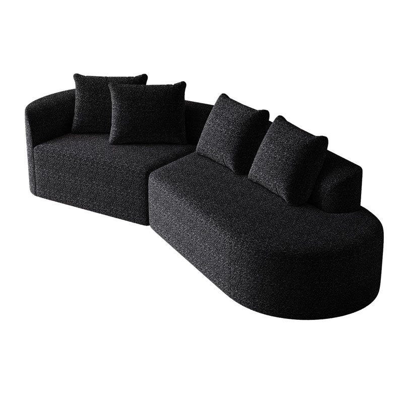 Canapé modulaire 112 po 4 places noir en chenille avec coussins décoratifs 112 po, assise confortable, mousse à haute résilience, aucun assemblage requis pour un usage domestique, revêtement moderne, très profond