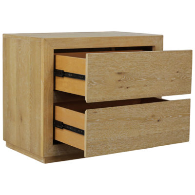 25" Oak Wood Two Drawer Nightstand