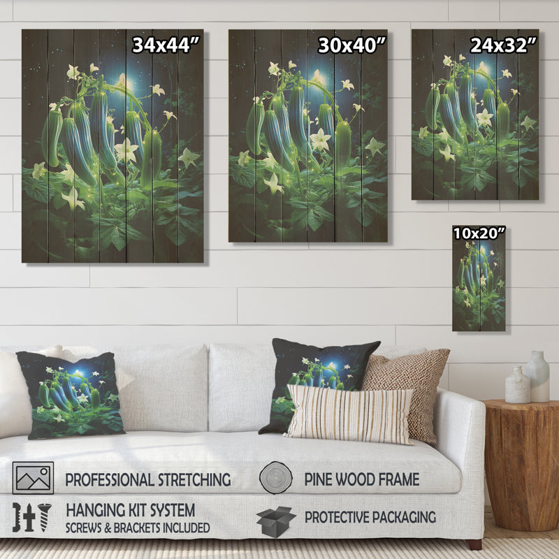 Peinture de fleur de concombre - Fleurs sur bois, H 20 po x l 10 po