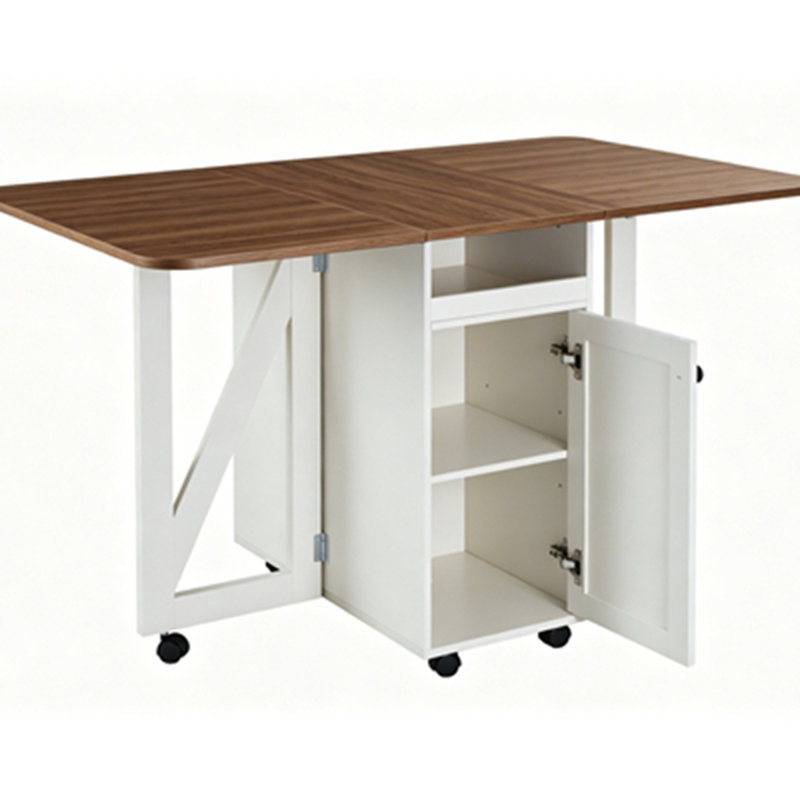 Table de salle à manger pliable, plateau de table à abattants extensible à deux côtés, système de rangement classifié multi-zones