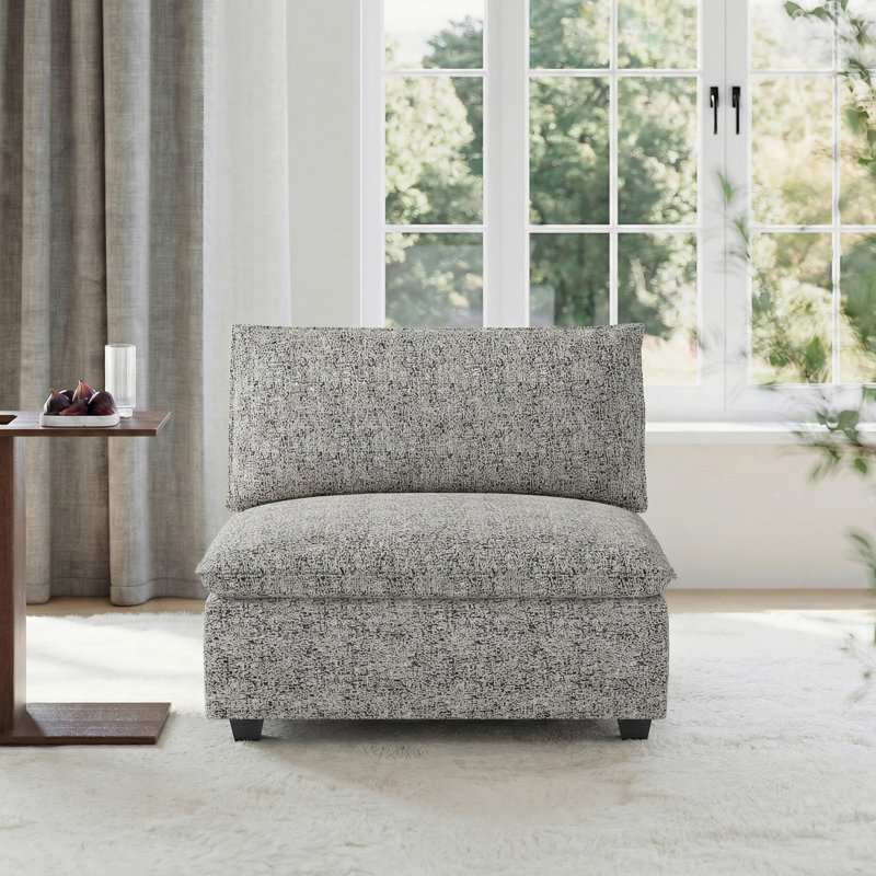 Chaise modulaire sans accoudoirs en chenille beige clair gris avec base en acier inoxydable