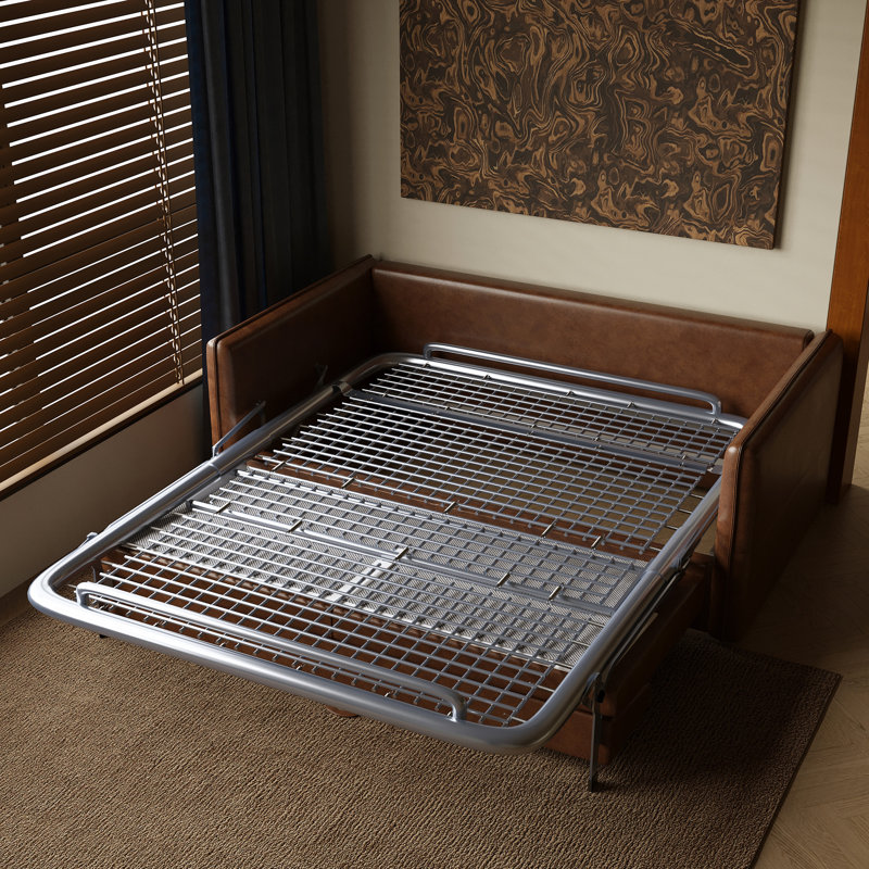 Canapé-lit moderne de 63 po, canapé en cuir ciré à l'huile avec coussins en mousse haute densité (matelas inclus)
