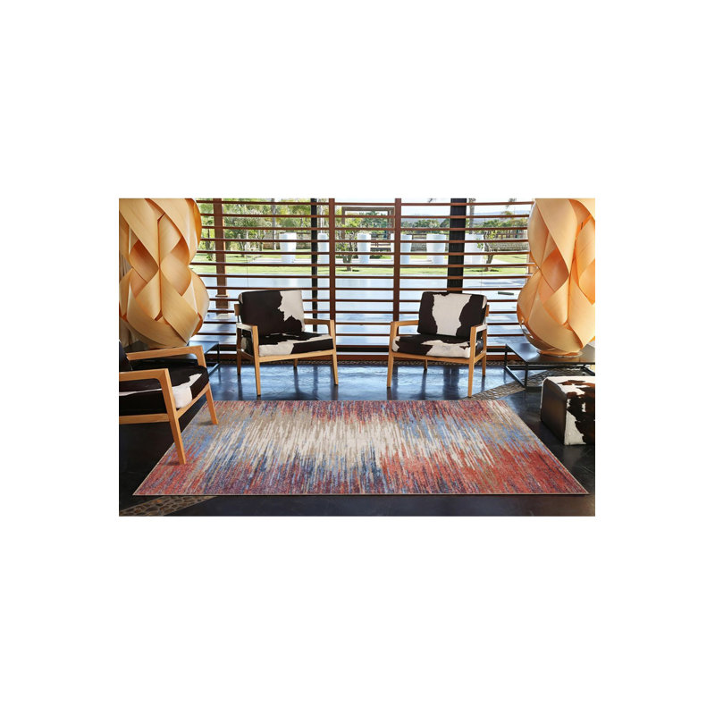 Tapis décoratif tissé multicolore à rayures multicolores, Sous-tapis carré 3 pi 3 po inclus