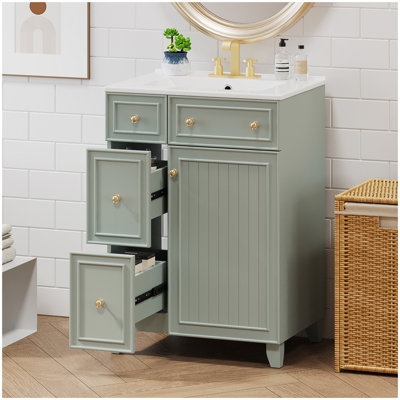 Armoire de meuble-lavabo 24 po avec lavabo en céramique, 2 tiroirs, 1 porte