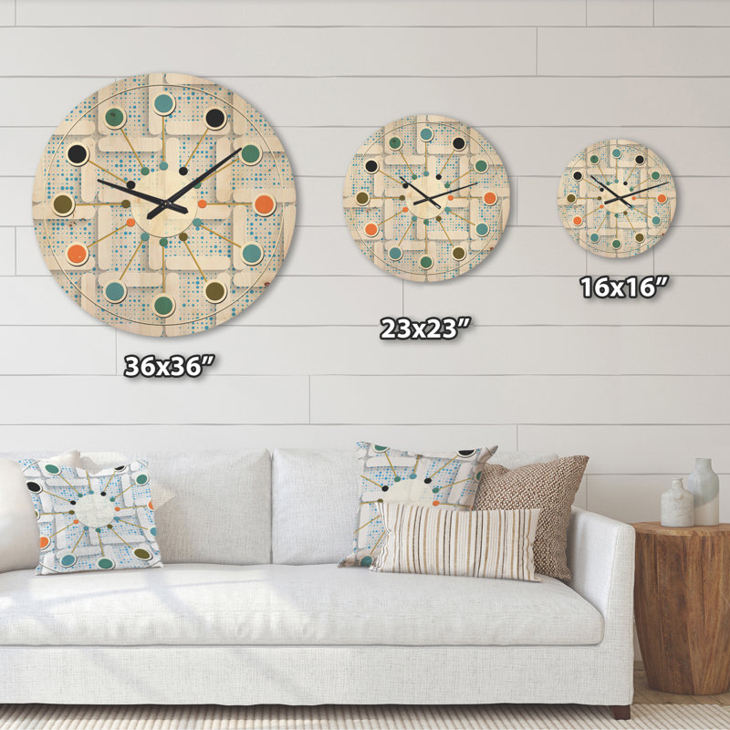 Horloge murale 3D en bois blanc et bleu clair I - Mid-Century, Grand