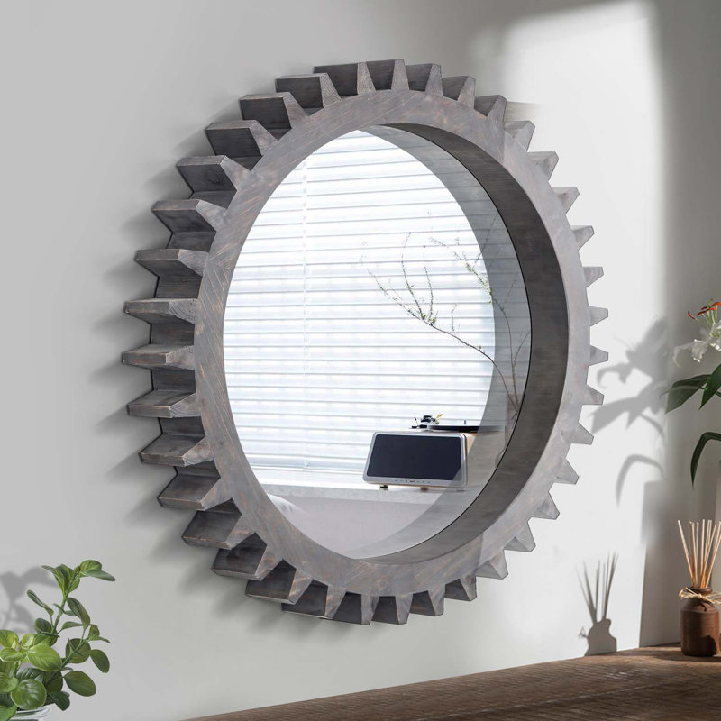Miroir décoratif en forme de meuble vintage rétro en bois de 42 po x 42 po pour le vestibule du salon de la salle de bain ou assemblé à votre goût (brun écorce antique)