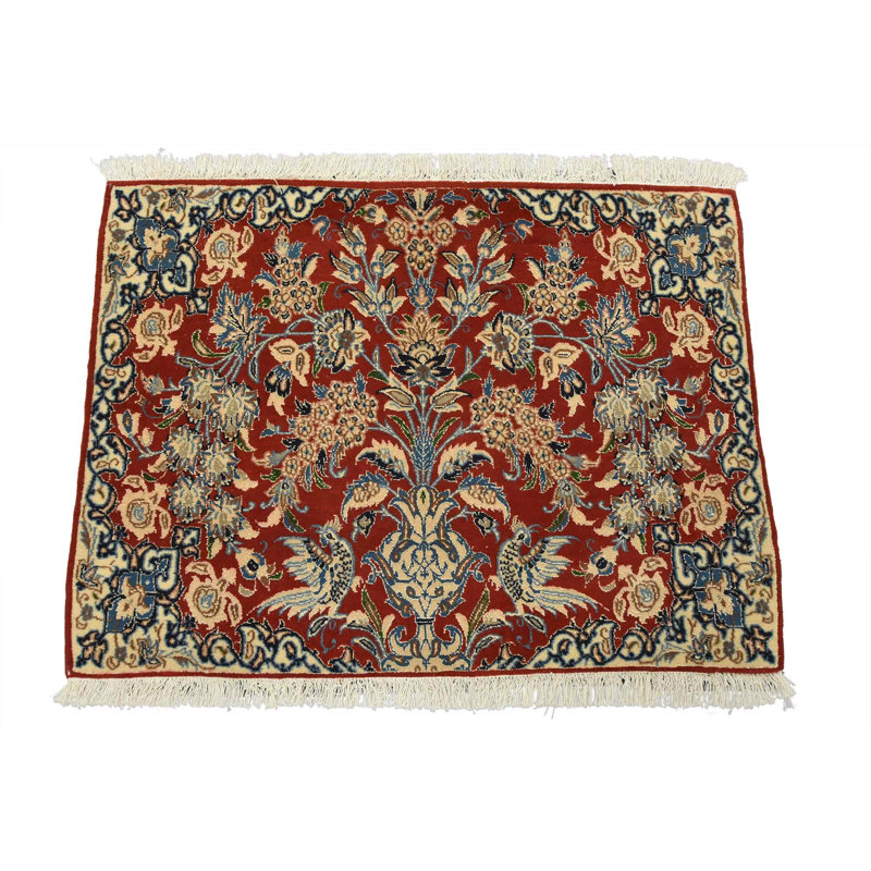 Tapis traditionnel noué à la main rouge en laine / soie rouge 2 pi 8 po x 2 pi Nain
