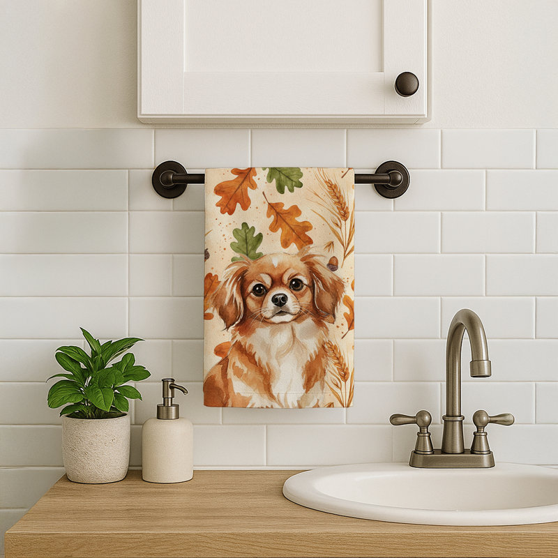 Red Tibetan Spaniel Heirloom Fall Kitchen Towel, Red Tibetan Spaniel