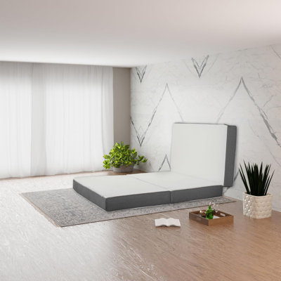 5-Inch Tri-Folding Gel Memory Foam Portable Floor Mattress Breathable Mesh, Ultra Soft, Cot Pad, Removable And Washable Cover, Comfortable Support, Th by Alwyn Home