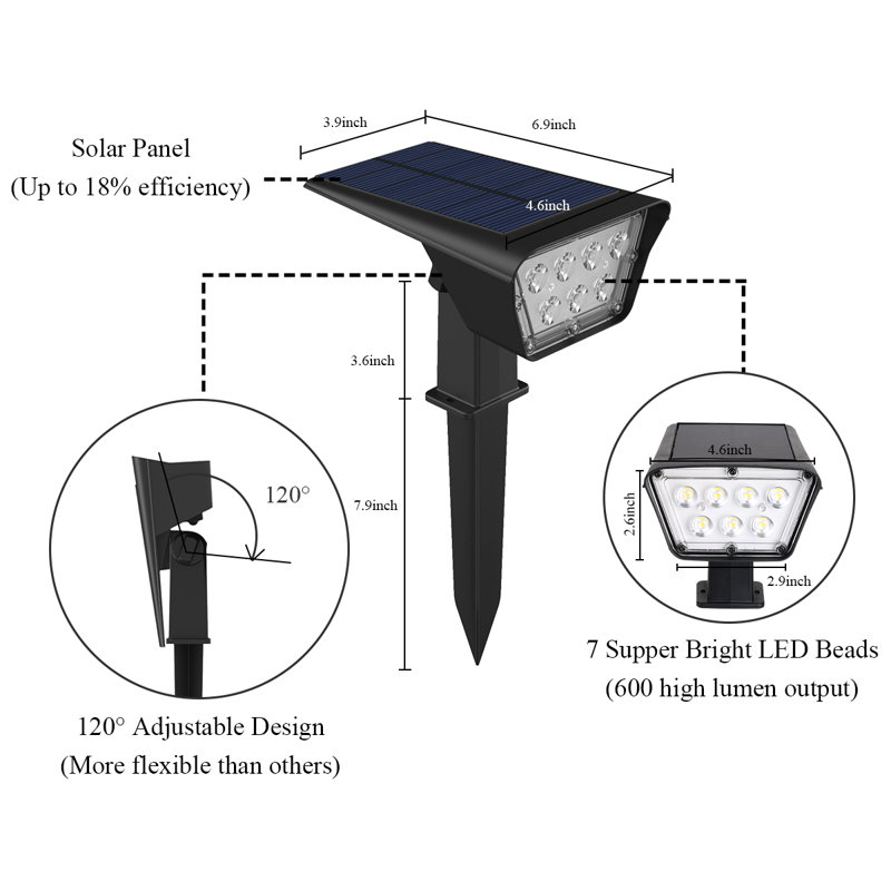 2-Pack Solar Powered Pathway Lights Dusk to Dawn 2 Modes, Cold White