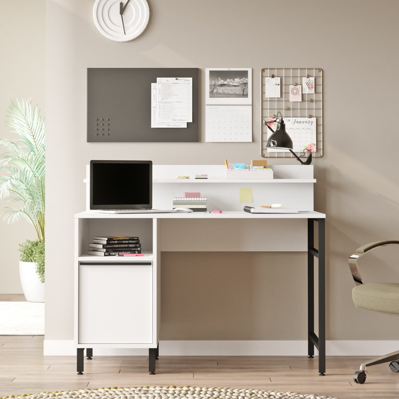 Modern Study Desk with Metal Legs, White Finish, 47.2 x 39.2 x 21.3 inches | 100% Melamine Coated Particle Board, Thickness: 0.7 inches | Sleek & Stylish Design, Perfect for Home Office & Study Spaces