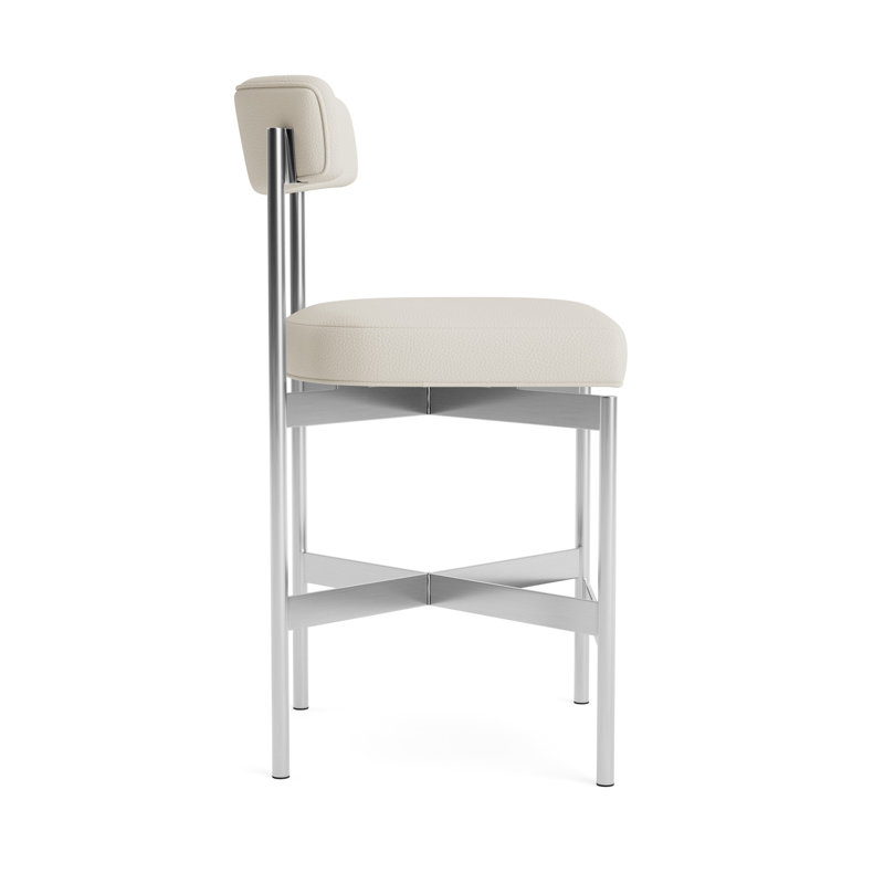 Remy Leather Bar Stool, Counter Stool (25” Seat Height), Greenwich Performance Leather - Cream, Brushed Stainless Steel