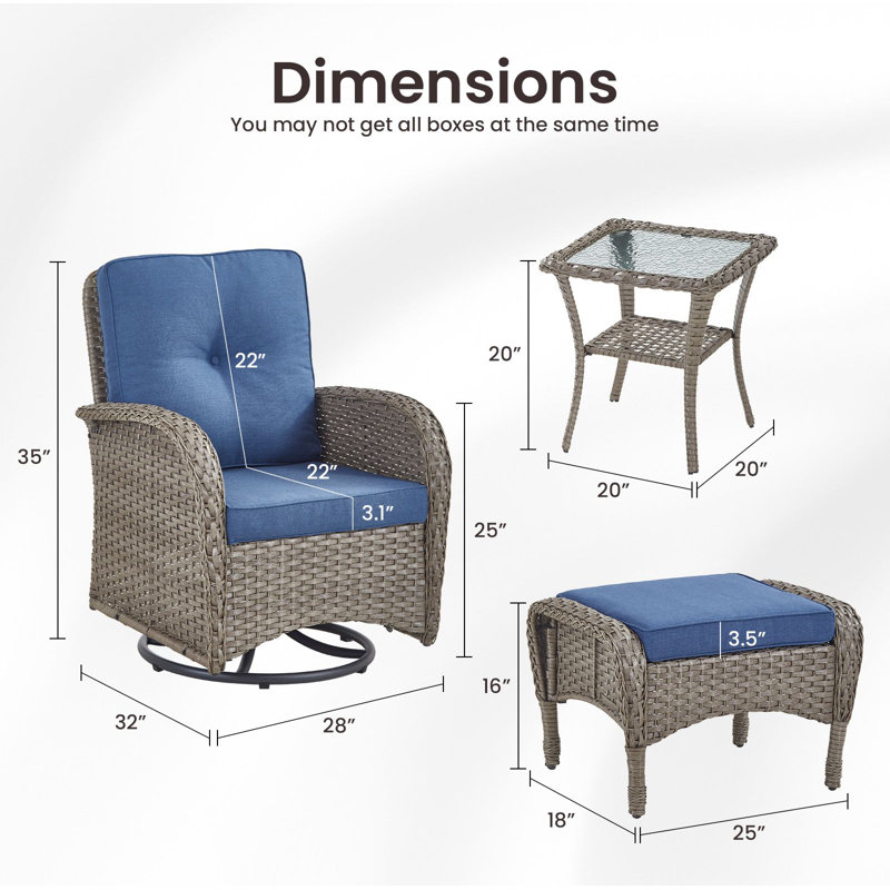  Valierius 5-Piece Outdoor Wicker Patio Swivel Chair & Ottoman Set, Rattan Coversation Set With Water Resistant Cushions
