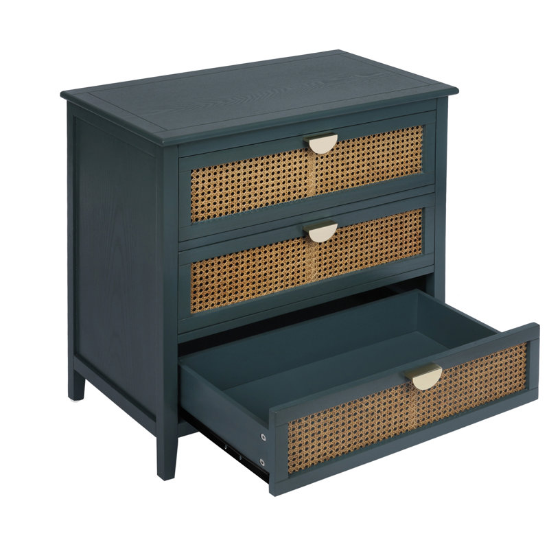 Armoire 3 tiroirs en rotin, mobilier américain, convient à la chambre à coucher, au salon et au bureau, Vert/brun