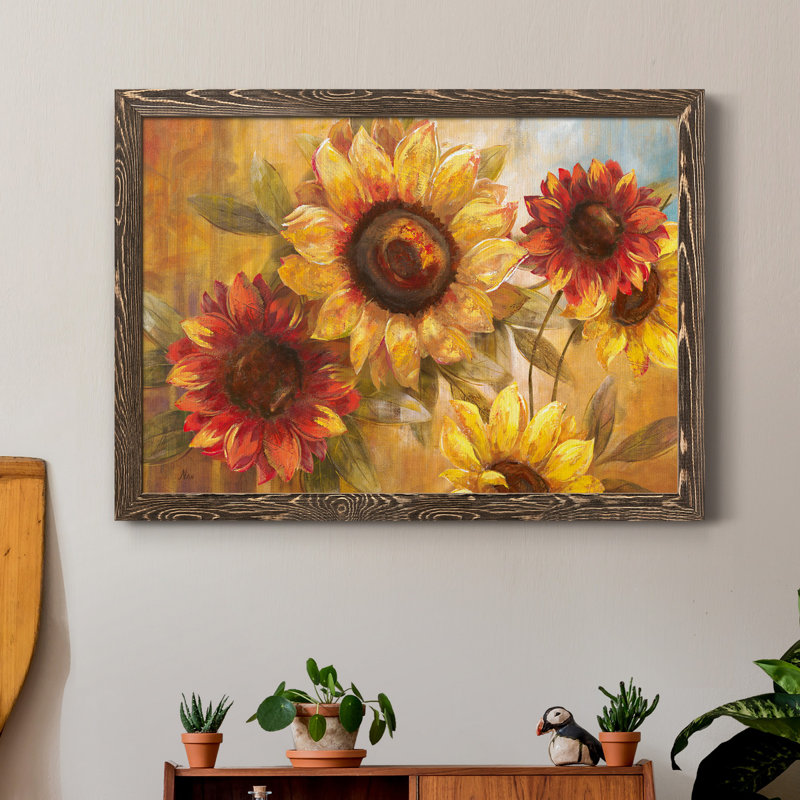 Tournesol Cheer - cadre photo, reproduction d'art, H 37,5 po x l 27,5 po x P 1,5 po, Noyer