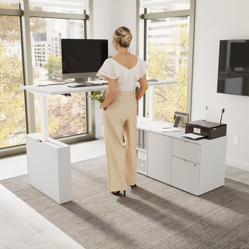 Bush Business Furniture Stratus 72W X 30D Electric Height Adjustable Standing Desk With Storage, White