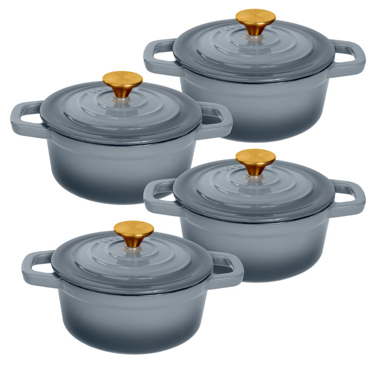 Lexi Home Cast Iron Enameled Grey Mini Cocotte with Lid
