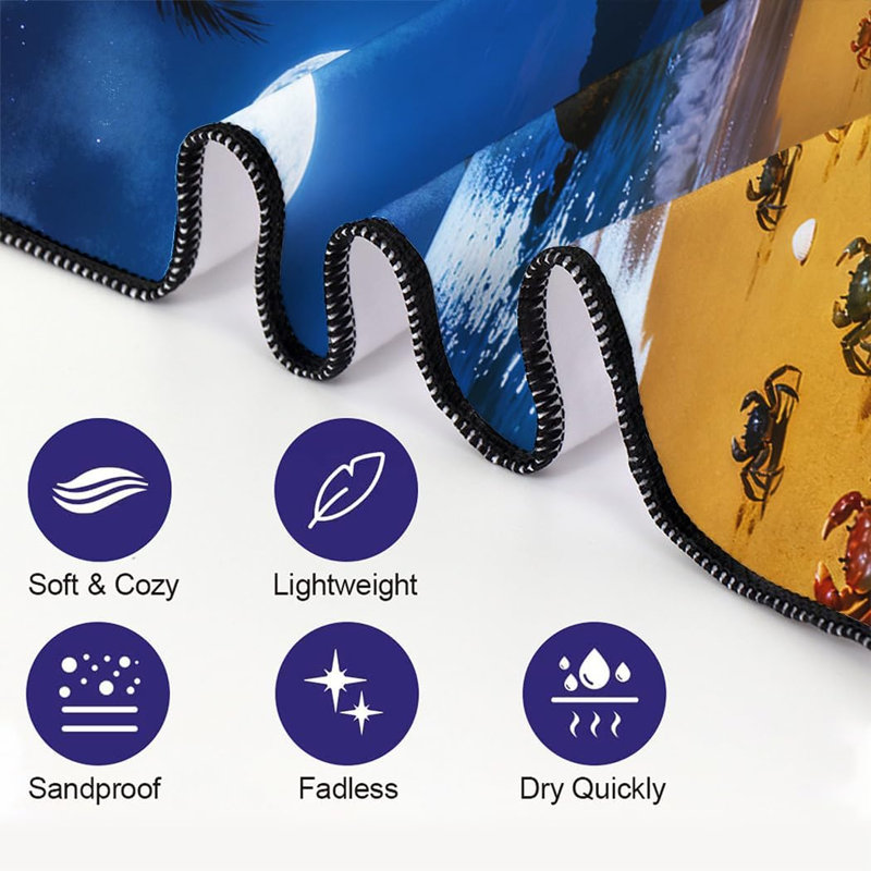 Moonlit Crabs Beach Towel, 60"x80" Sand Free Quick Dry Thin Microfiber Plam Tree Towel for Camping Cruise Travel