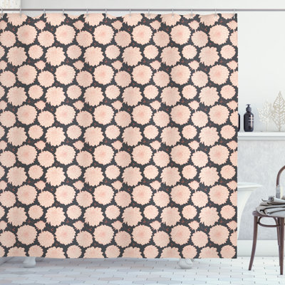Dakota Fields Aster Shower Curtain Soft Toned Flower Leaf Pale Peach Charcoal Grey