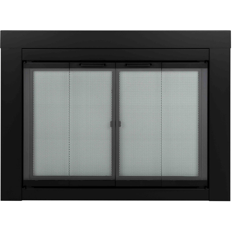 Portes de foyer en acier pliantes à deux panneaux Ablah, H 33 po x l 37,5 po x P 0,95 po, Noir