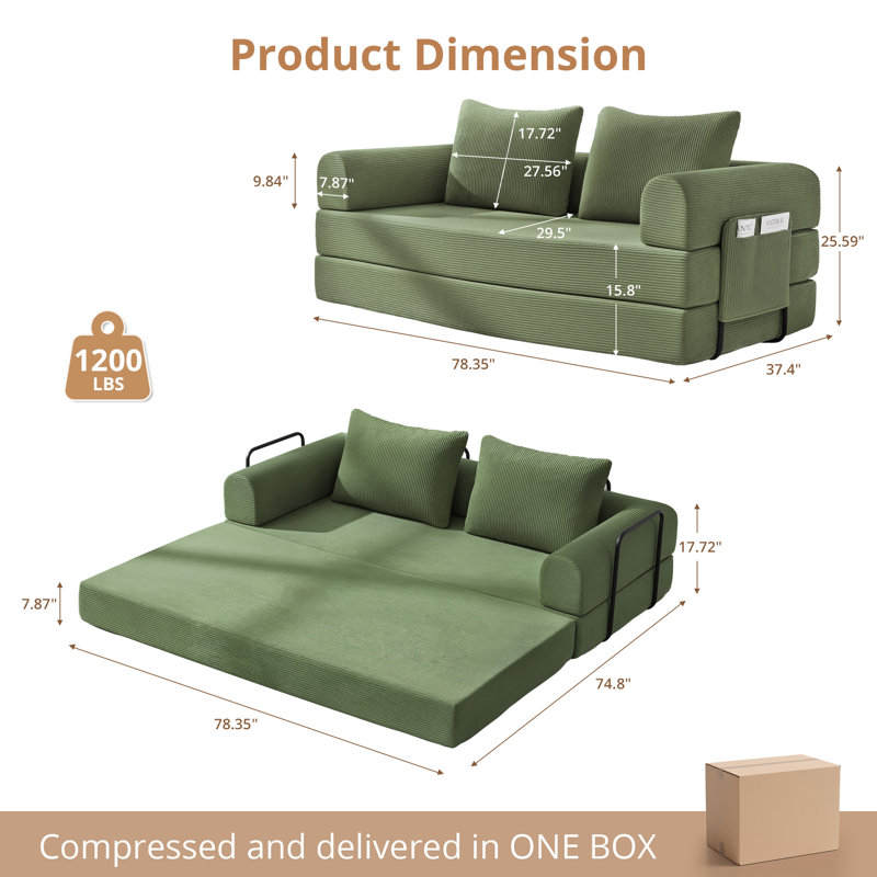 Versatile Foldable Floor Couch - Modular Sectional Sofa For Living Room, Bedroom, And Studio Use, Green