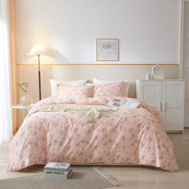 Microfiber Comforter Set, Full Comforter + 2 Standard Shams, Pink Floral