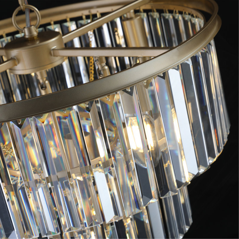 Lustre en cristal de luxe à 3 niveaux de 20 po, luminaire suspendu 7 lumières à cadre doré, éclairage de plafond élégant pour le salon, la salle à manger et la chambre à coucher