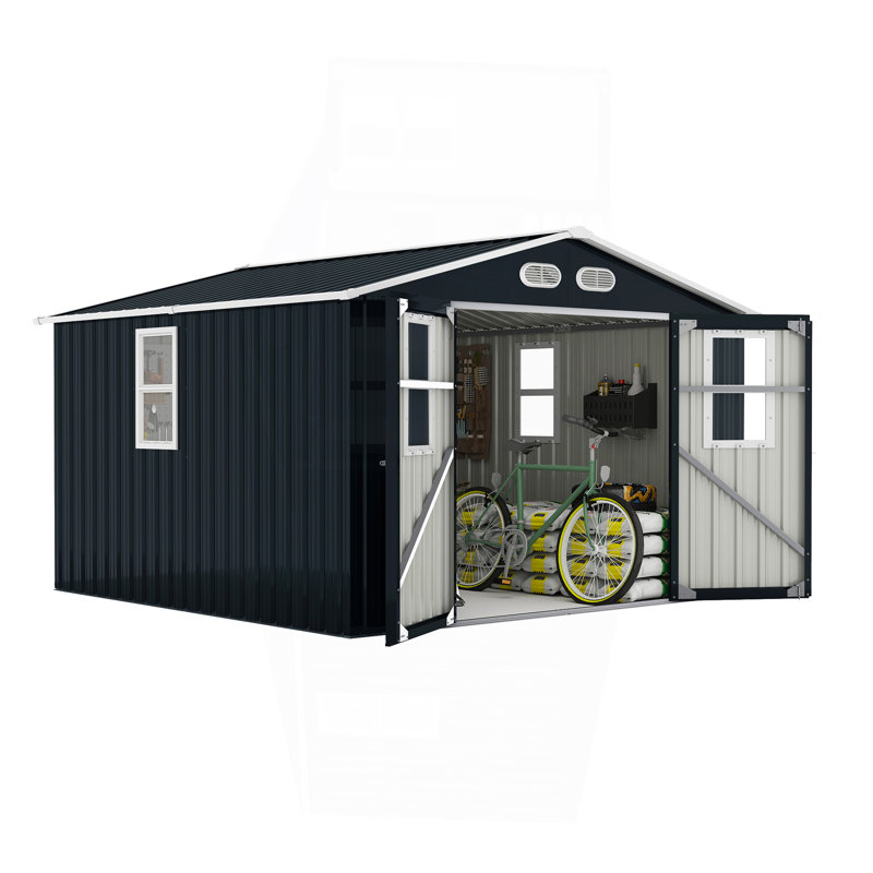 Outdoor Storage Shed, 8X8  Protective Film, Four Daylight Windows Lockable Doors,A Practical And Thoughtful Gift,Two Colors Can Be Freely Selected Dark Gray Storage Sheds