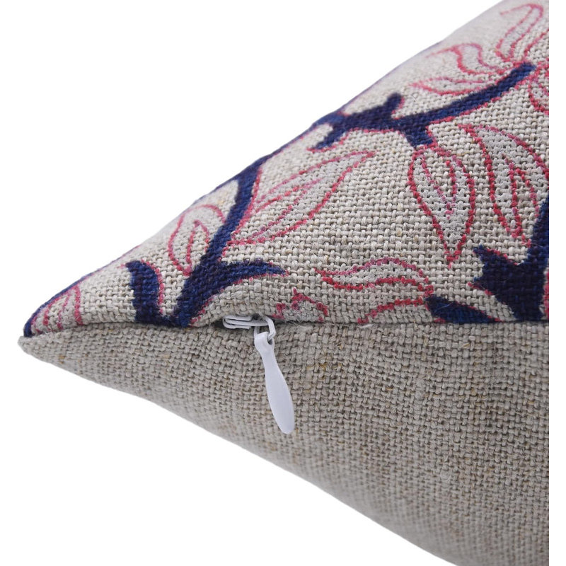 Linen Square Indoor/Outdoor Pillow Cover, Red/Navy/Gray Floral 1, 14" x 14"