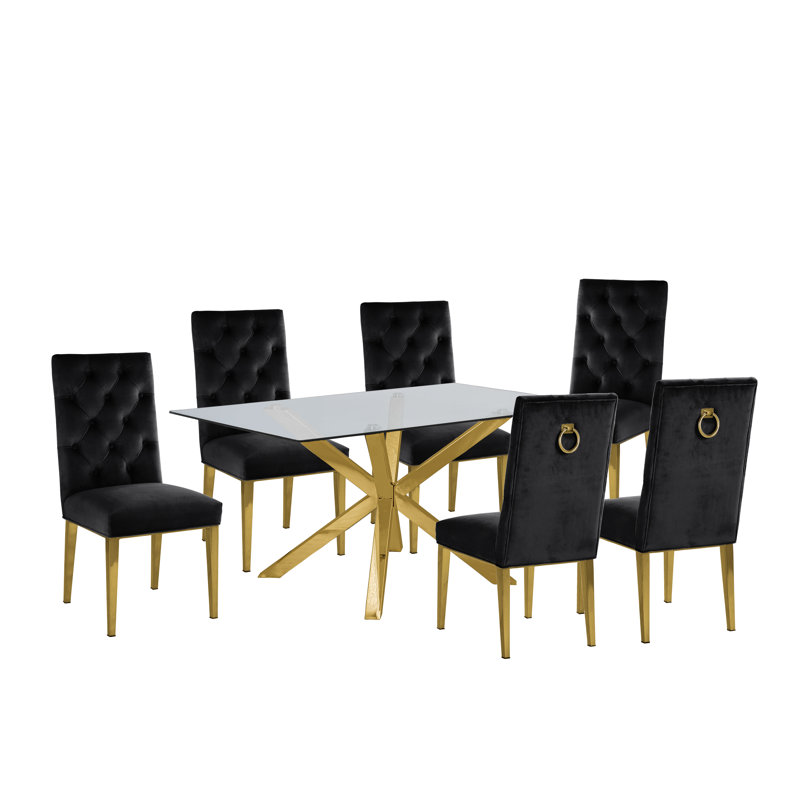 Ensemble repas pour 6 personnes Avalon, Noir, 7 pièces : 1 table, 6 chaises