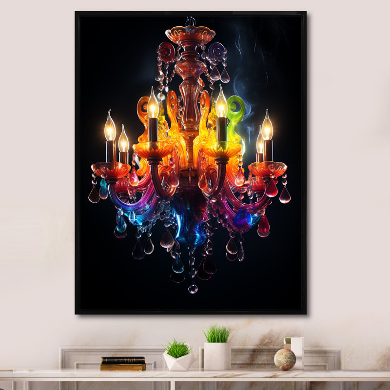 Luminaire élégant en cristal jaune - lustre, Cadre flottant noir, H 32 po x l 16 po x P 1 po