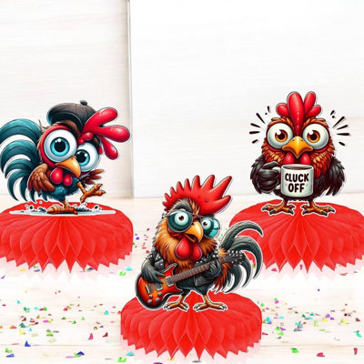 Décorations de table amusantes en forme de coq en nid d'abeille - 5 pièces - Décoration pour une fête sur le thème des poules de la ferme