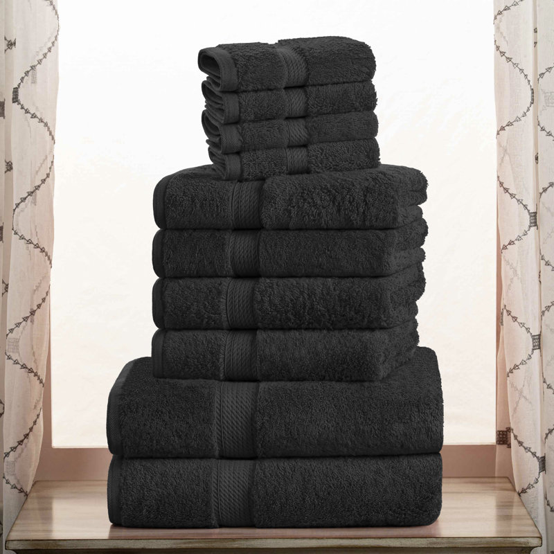 Scotia Egyptian Cotton Bath Towel Set, Black, 10Pc Towel Set (2Bath, 4Hand, 4Face)