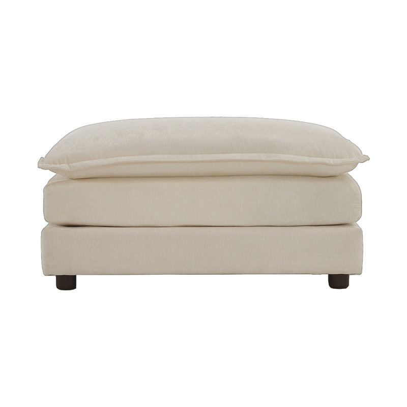 Repose-pieds en chenille, beige - compatible avec différents canapés, bois massif robuste, rehausse le confort de votre décor
