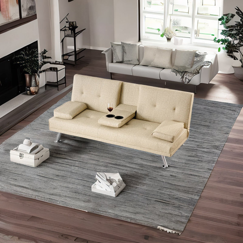 Canapé convertible Beliz, Similicuir beige