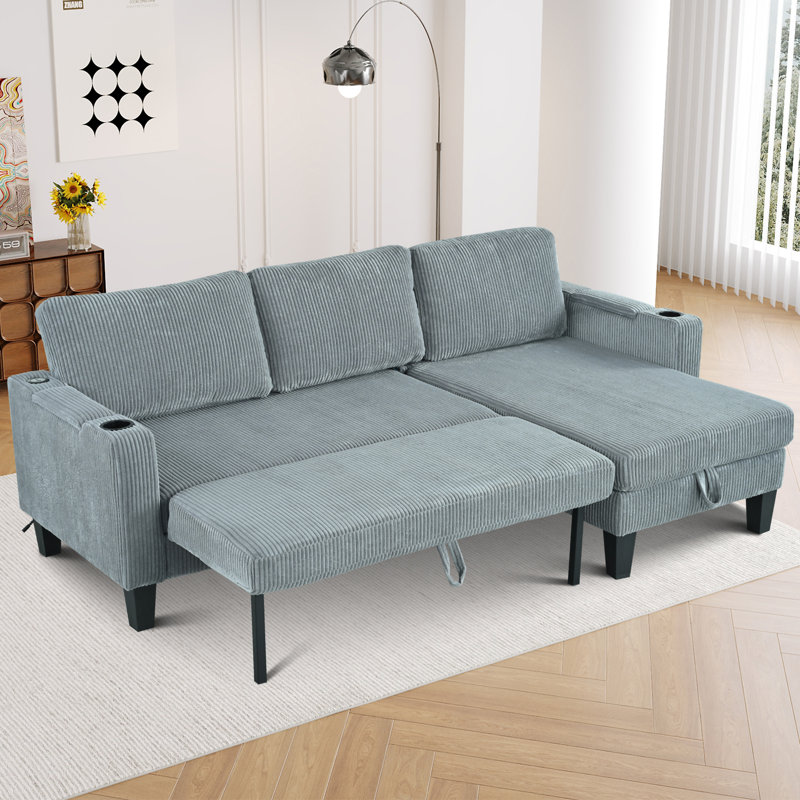 Reversible Sectional Sofa With Storage Chaise, Gray Corduroy